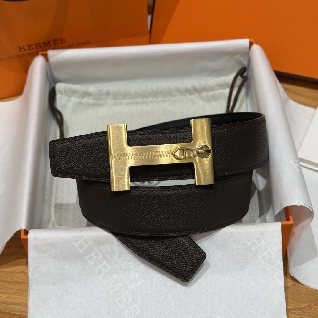 Alternative view of Hermès H-Zip Reversible Belt Dark Brown & Black