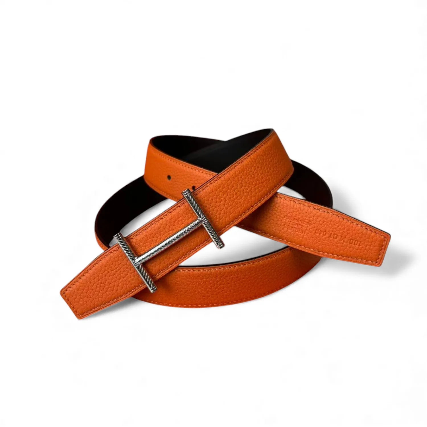 Hermès Hisseo Belt Buckle And Reversible Leather Strap Noir/Orange - Image 3