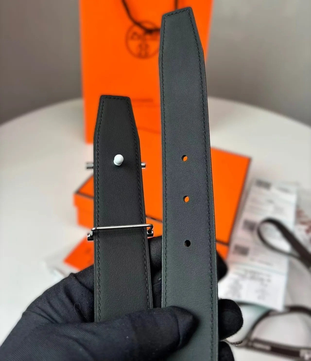 Hermès Hisseo Belt Buckle And Reversible Leather Strap Noir/Orange - Image 6