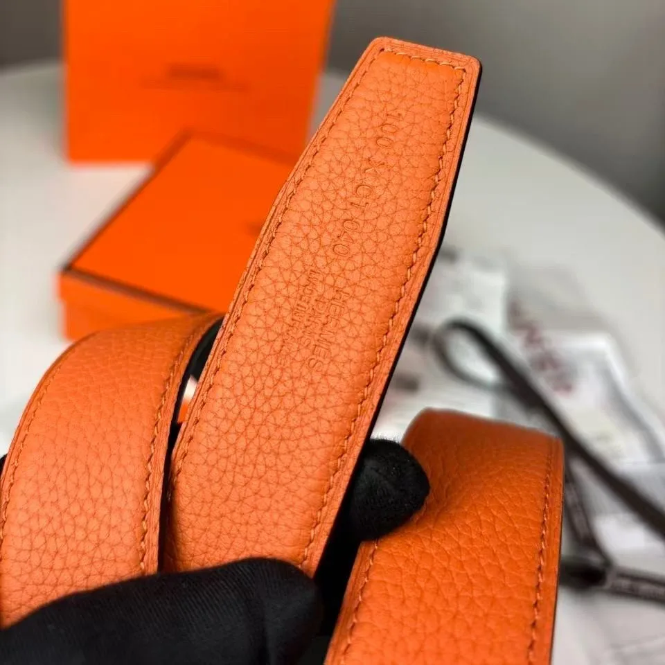 Hermès Hisseo Belt Buckle And Reversible Leather Strap Noir/Orange - Image 7
