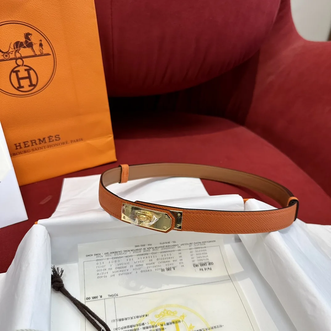 Hermes Kelly 18 Belt Orange