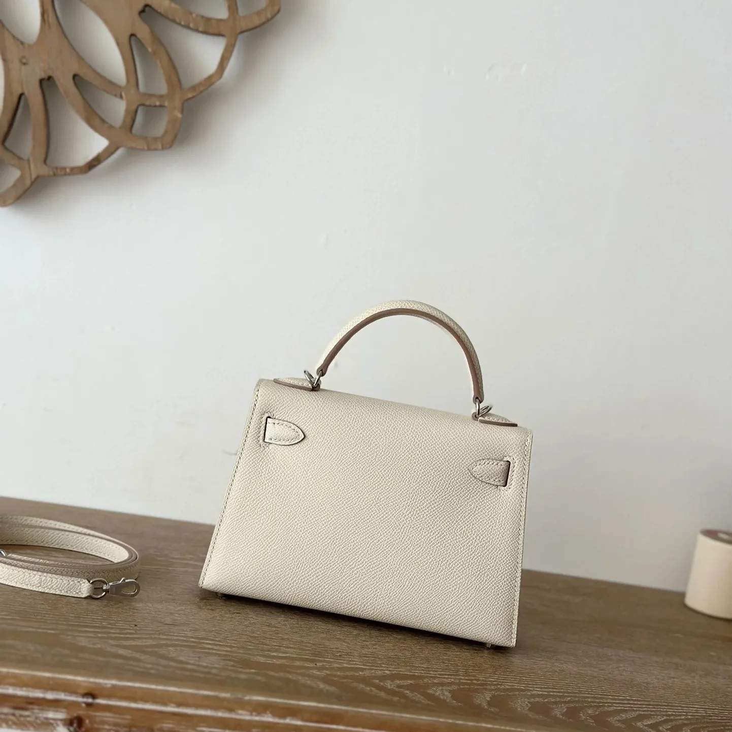 Hermes Kelly Mini Top Handle Bag / Craie Epsom Palladium Hardware - Image 3