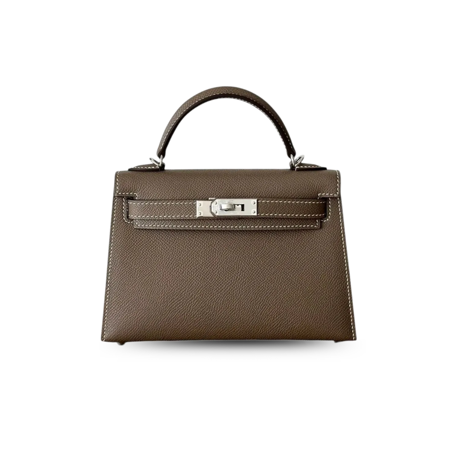Hermes Kelly Mini Top Handle Bag / Etoupe Epsom Palladium Hardware