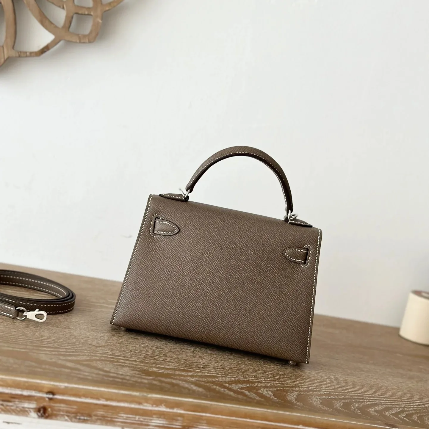 Hermes Kelly Mini Top Handle Bag / Etoupe Epsom Palladium Hardware - Image 3