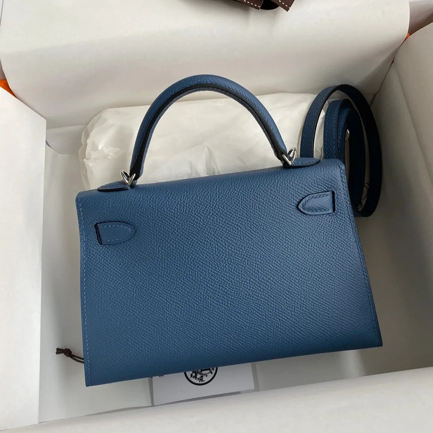 Hermes Kelly Mini Top Handle Bag / Navy Epsom Palladium Hardware - Image 3