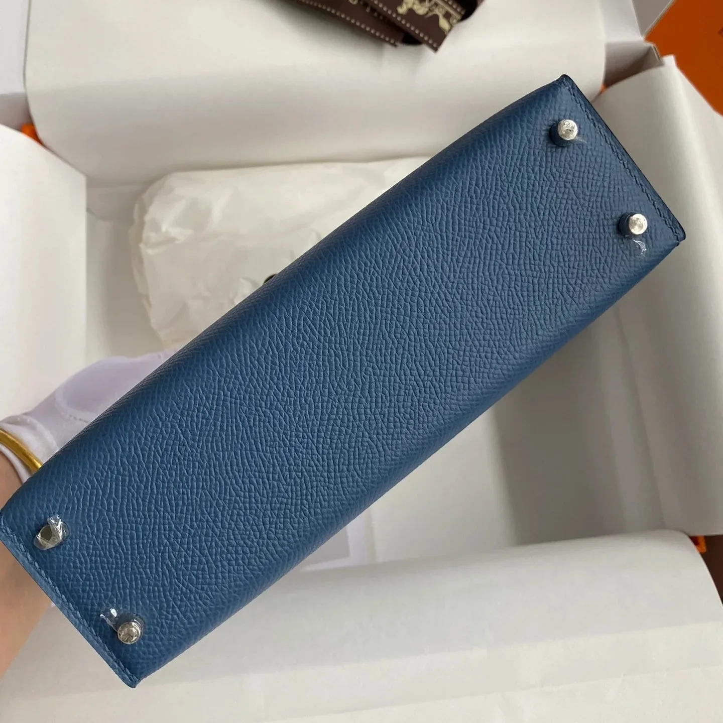 Hermes Kelly Mini Top Handle Bag / Navy Epsom Palladium Hardware - Image 7