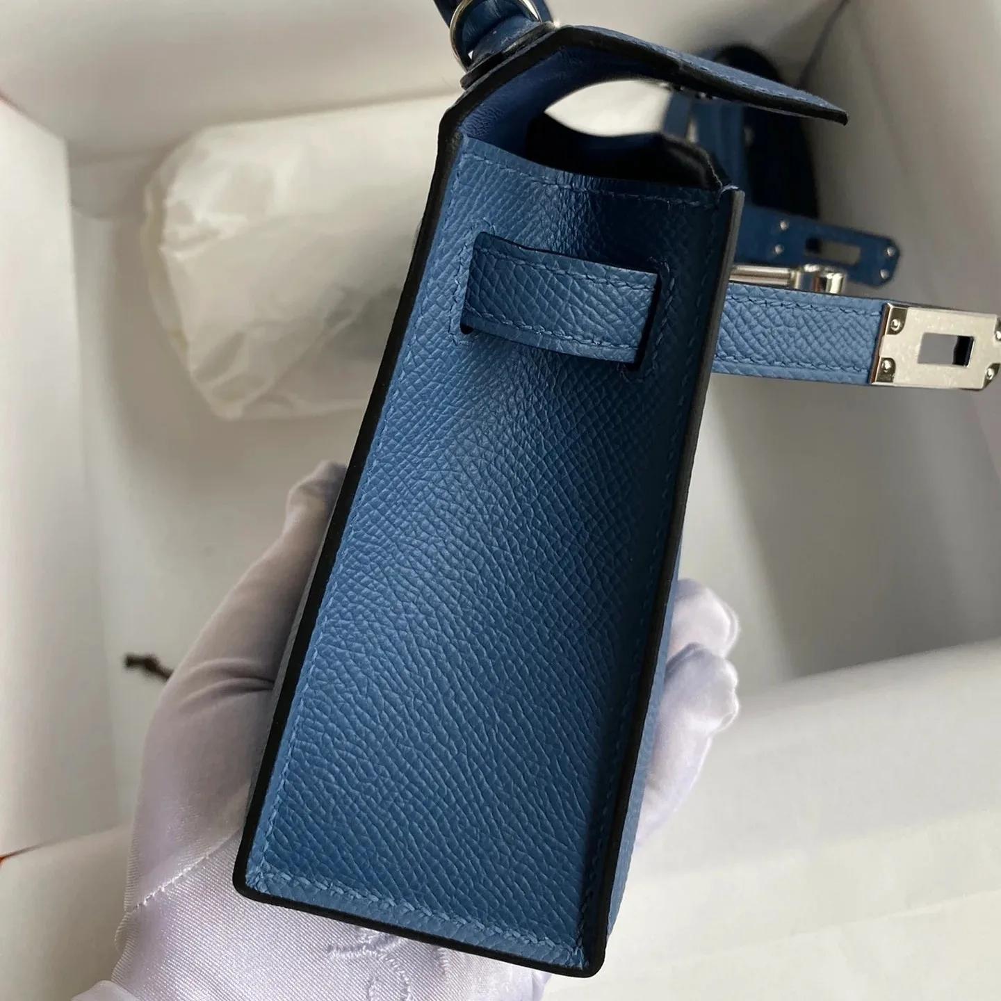 Hermes Kelly Mini Top Handle Bag / Navy Epsom Palladium Hardware - Image 9