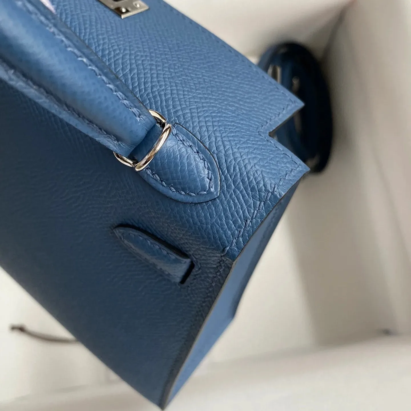 Hermes Kelly Mini Top Handle Bag / Navy Epsom Palladium Hardware - Image 10