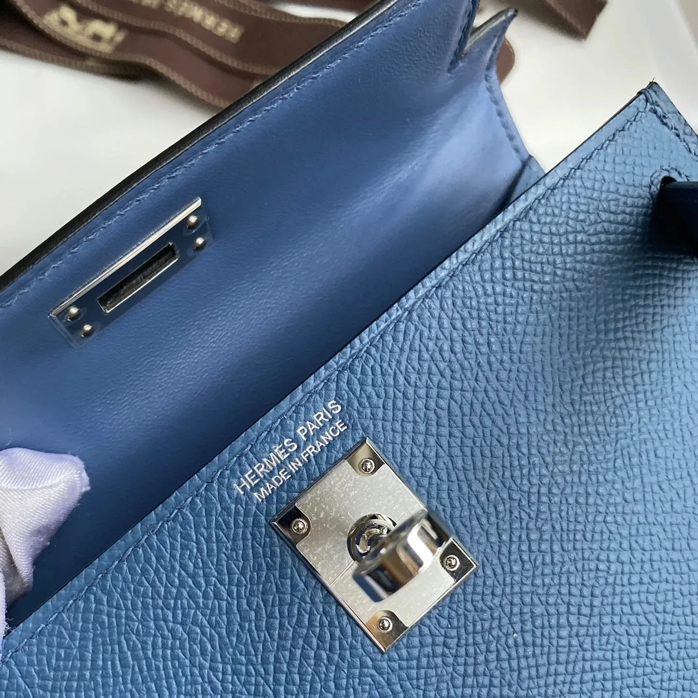Hermes Kelly Mini Top Handle Bag / Navy Epsom Palladium Hardware - Image 5