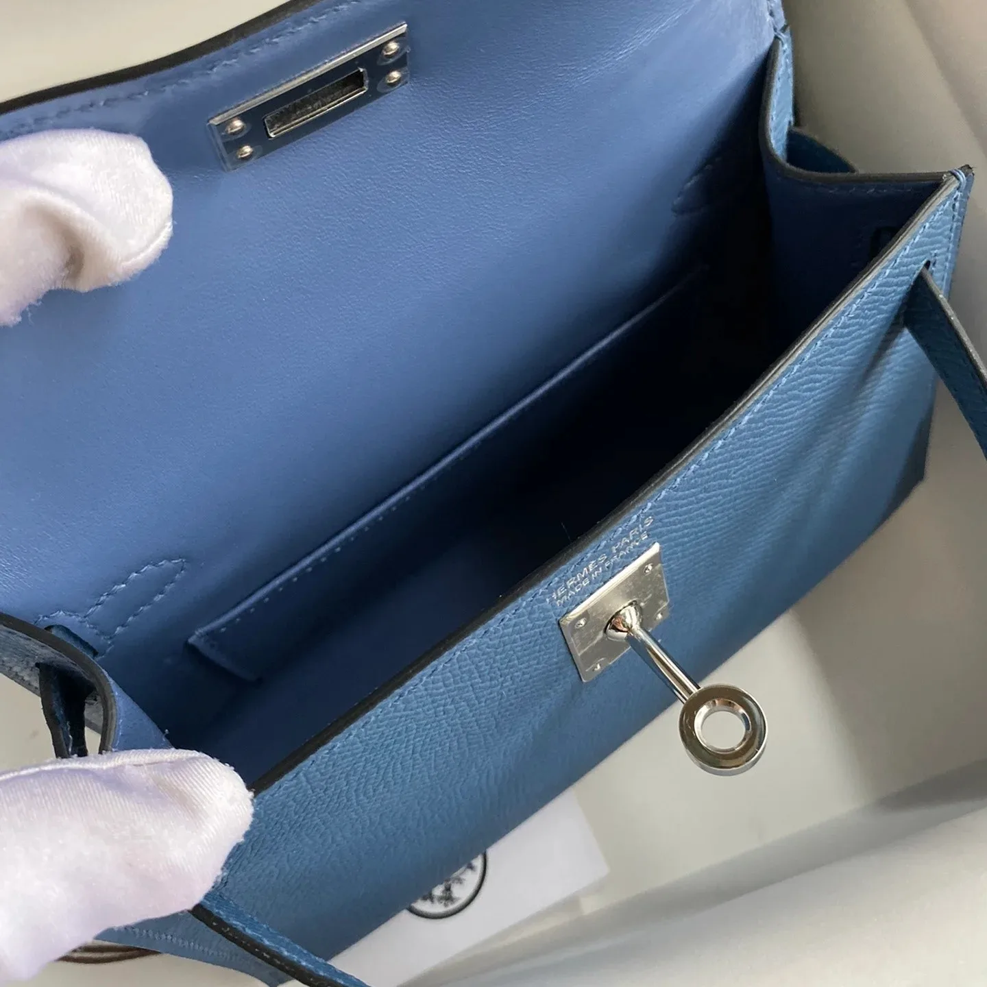 Hermes Kelly Mini Top Handle Bag / Navy Epsom Palladium Hardware - Image 6