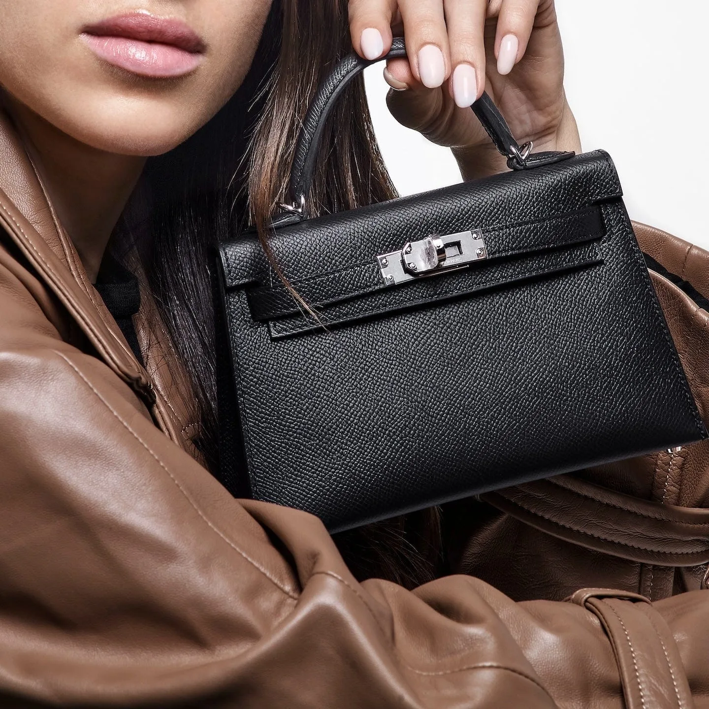 Hermes Kelly Mini Top Handle Bag / Noir Epsom Palladium Hardware - Image 2