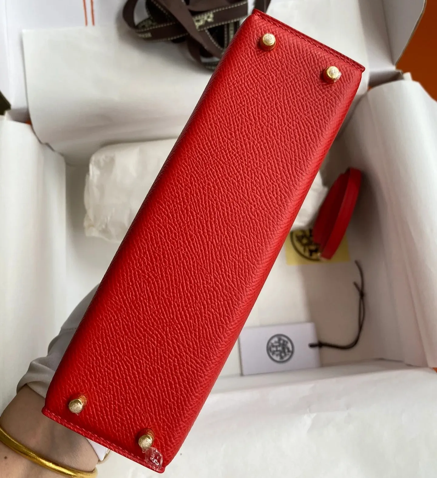 Hermes Kelly Mini Top Handle Bag / Rouge Epsom Gold Hardware - Image 10