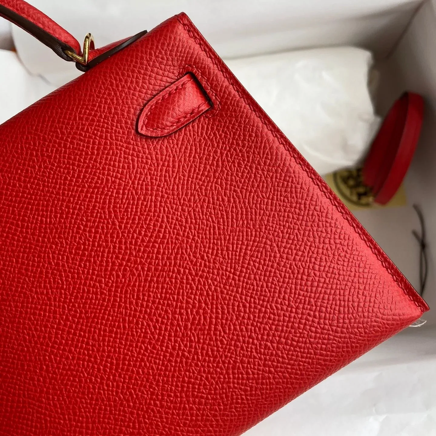 Hermes Kelly Mini Top Handle Bag / Rouge Epsom Gold Hardware - Image 7
