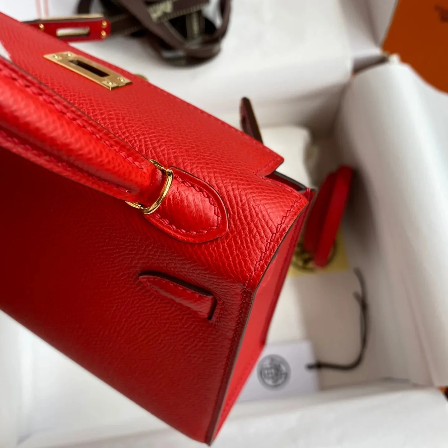 Hermes Kelly Mini Top Handle Bag / Rouge Epsom Gold Hardware - Image 9