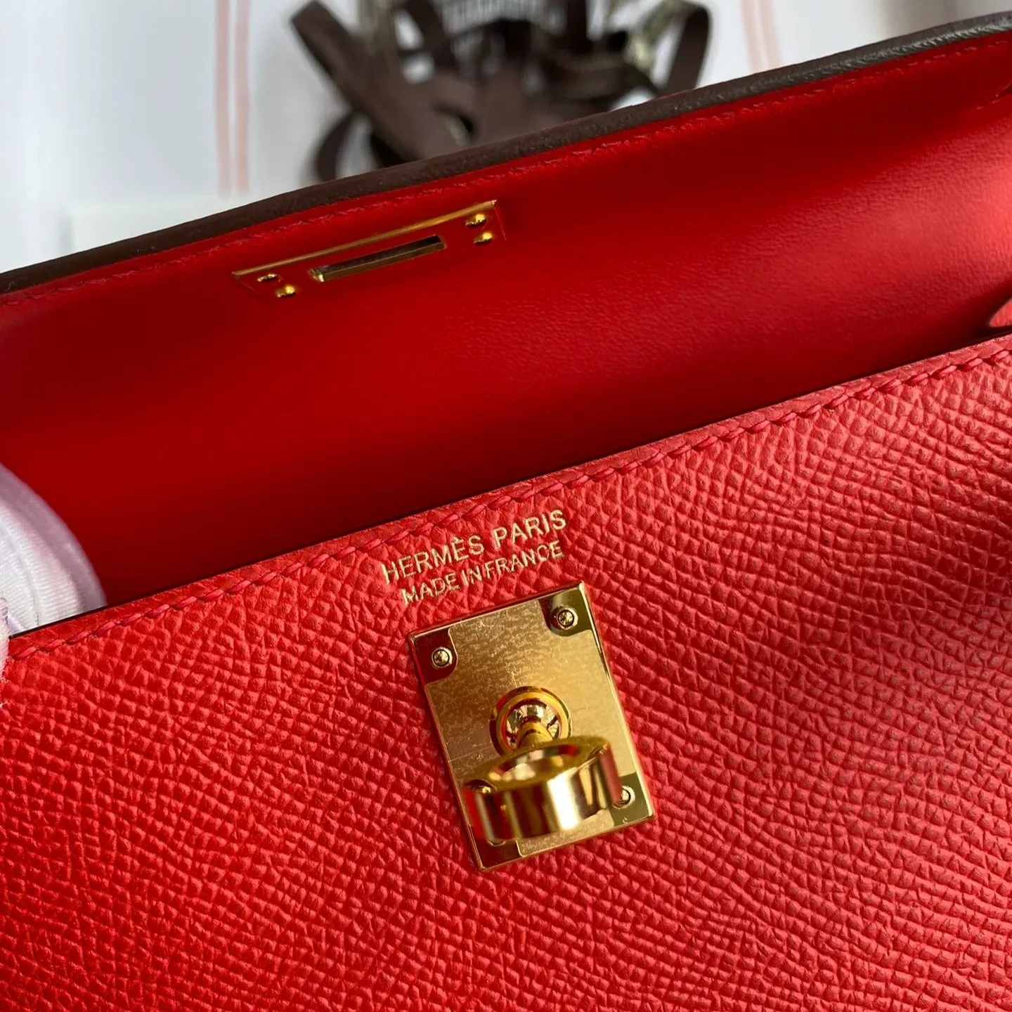 Hermes Kelly Mini Top Handle Bag / Rouge Epsom Gold Hardware - Image 5