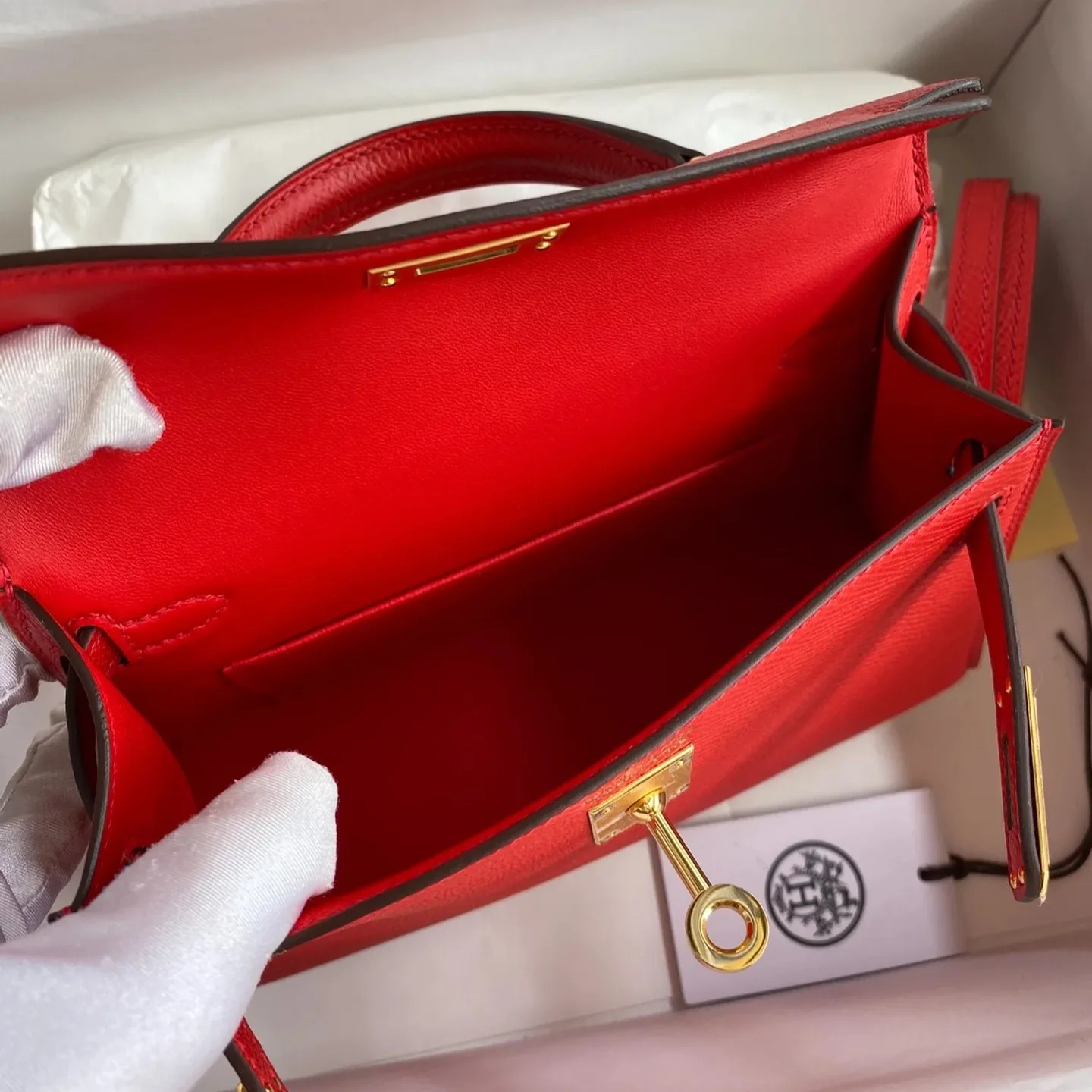 Hermes Kelly Mini Top Handle Bag / Rouge Epsom Gold Hardware - Image 6