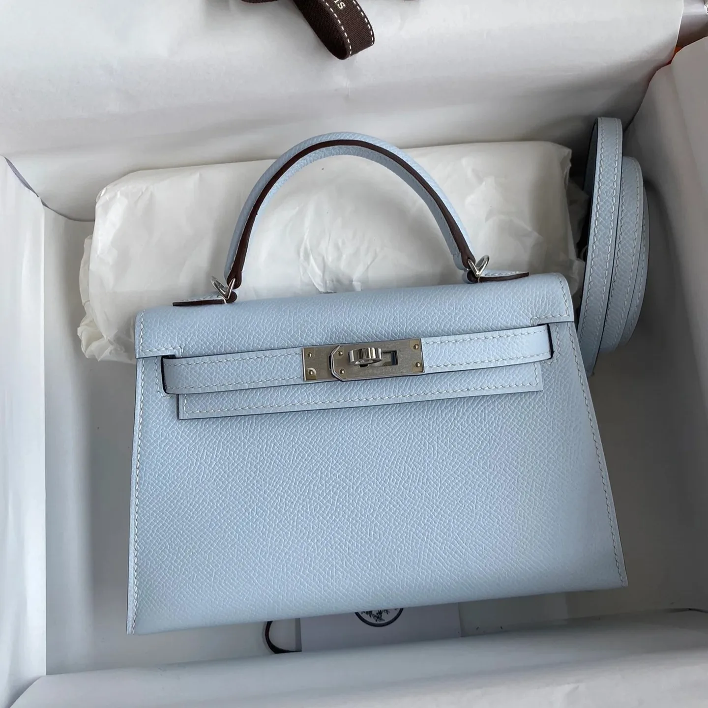 Hermes Kelly Mini Top Handle Bag / Sky Blue Epsom Palladium Hardware - Image 2