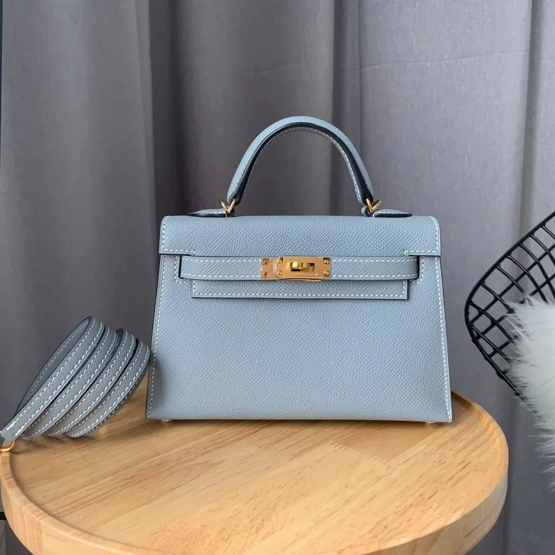 Hermes Kelly Mini Top Handle Bag / Sky Blue Epsom Gold Hardware - Image 2
