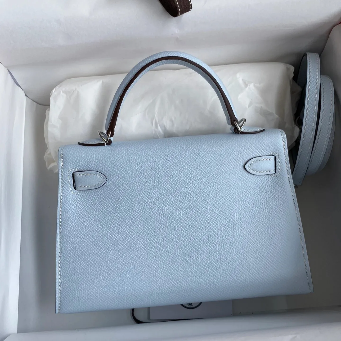 Hermes Kelly Mini Top Handle Bag / Sky Blue Epsom Palladium Hardware - Image 3