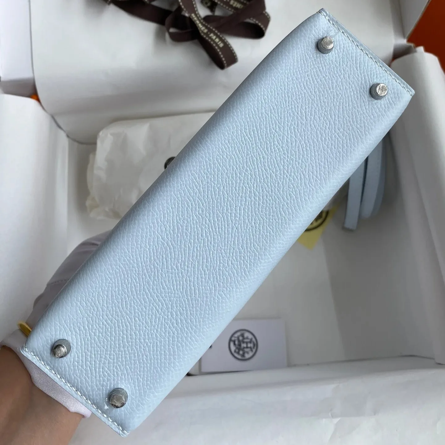 Hermes Kelly Mini Top Handle Bag / Sky Blue Epsom Palladium Hardware - Image 5