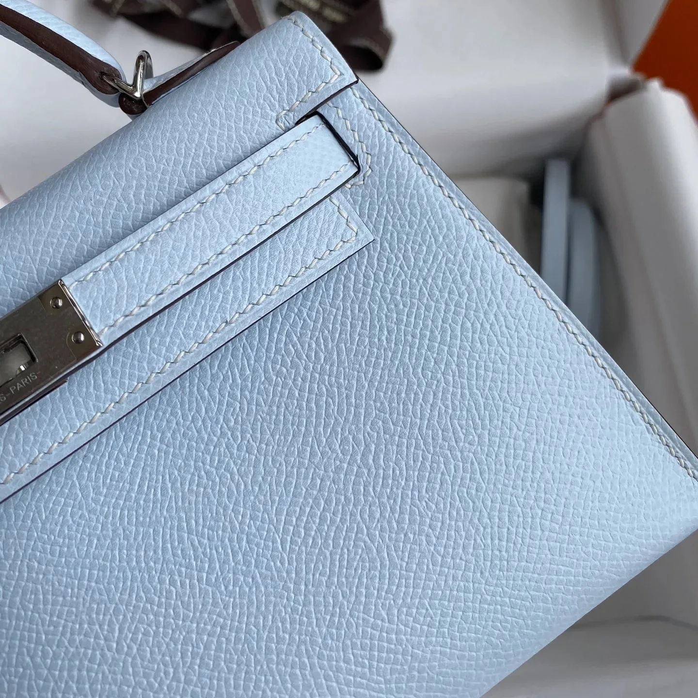 Hermes Kelly Mini Top Handle Bag / Sky Blue Epsom Palladium Hardware - Image 7