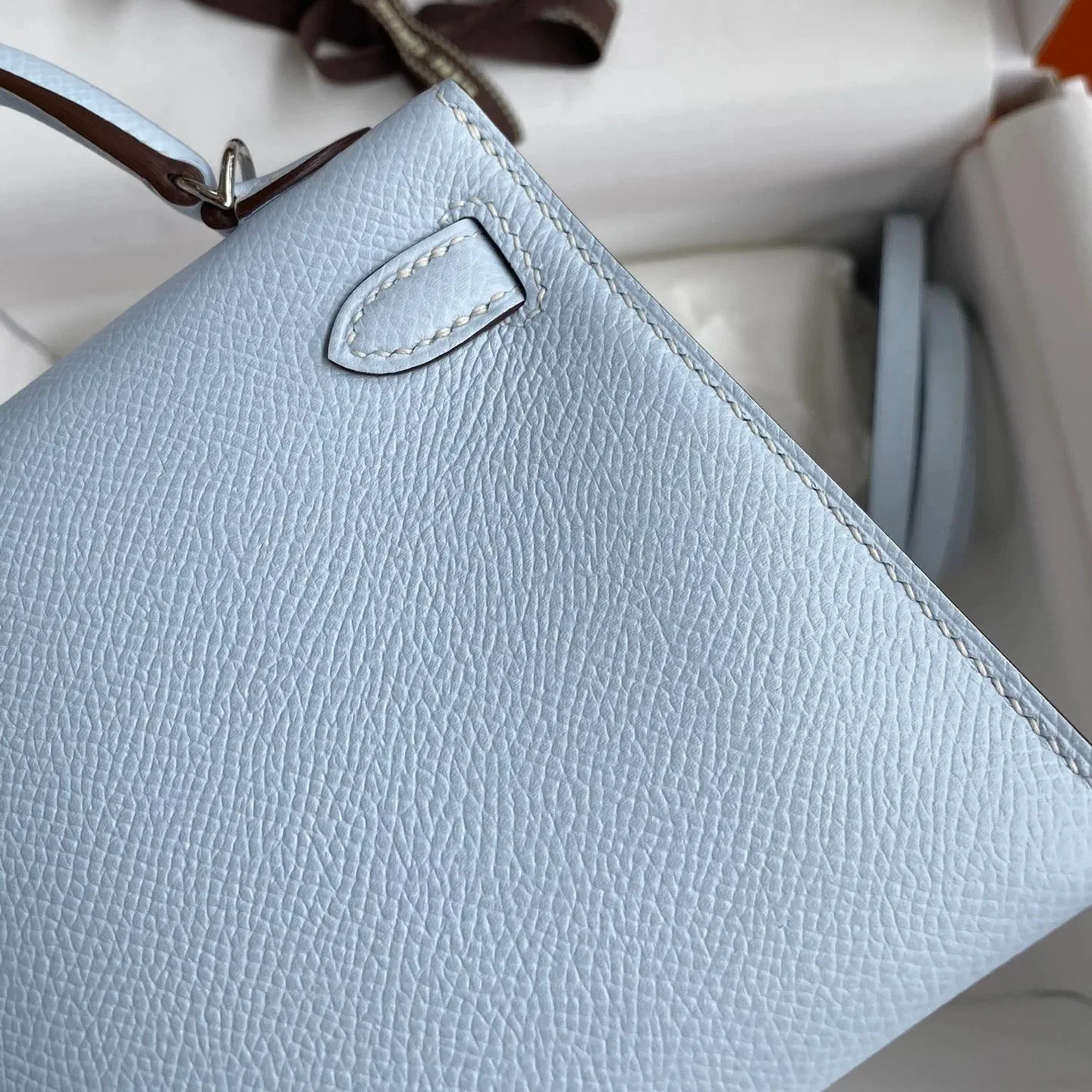 Hermes Kelly Mini Top Handle Bag / Sky Blue Epsom Palladium Hardware - Image 8