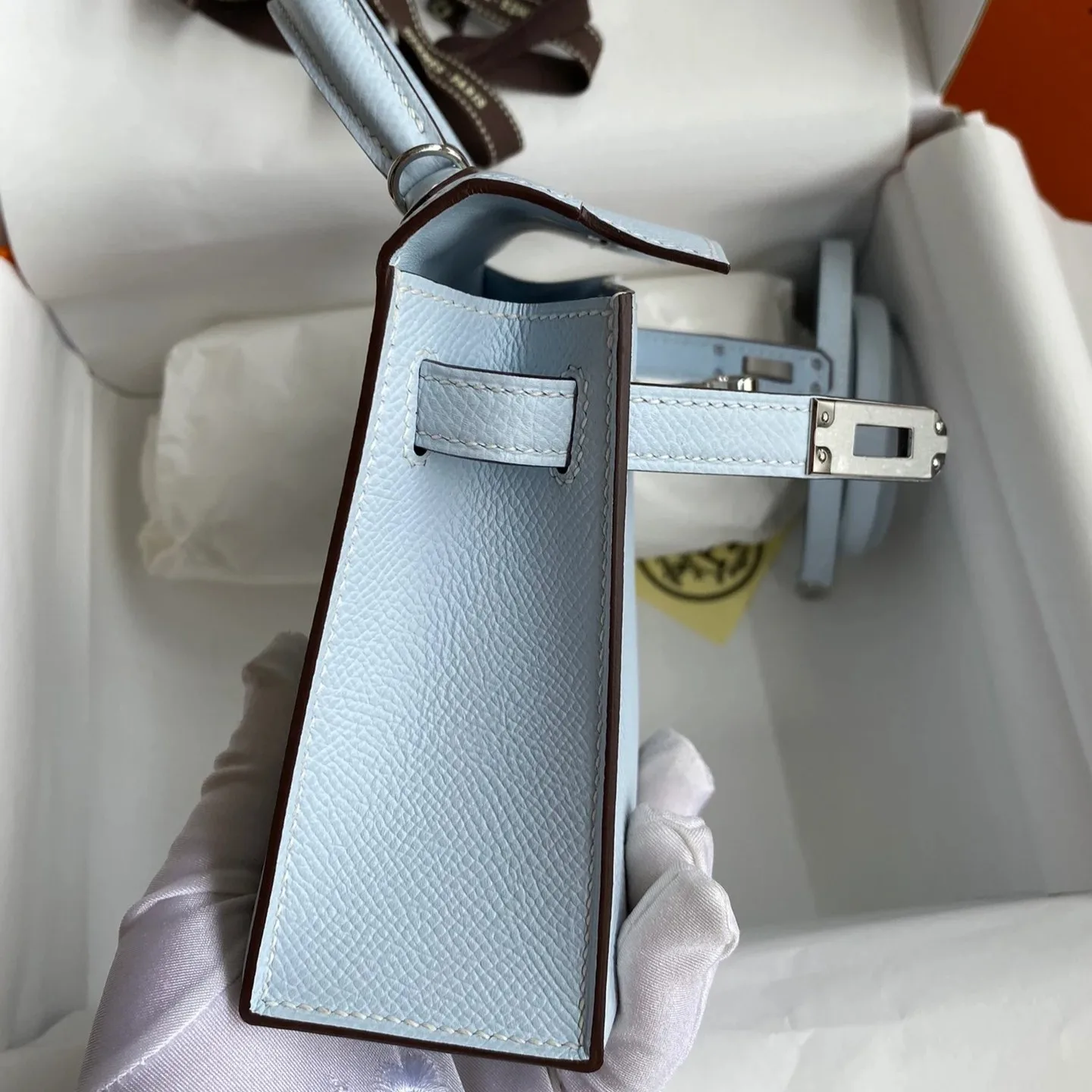 Hermes Kelly Mini Top Handle Bag / Sky Blue Epsom Palladium Hardware - Image 4