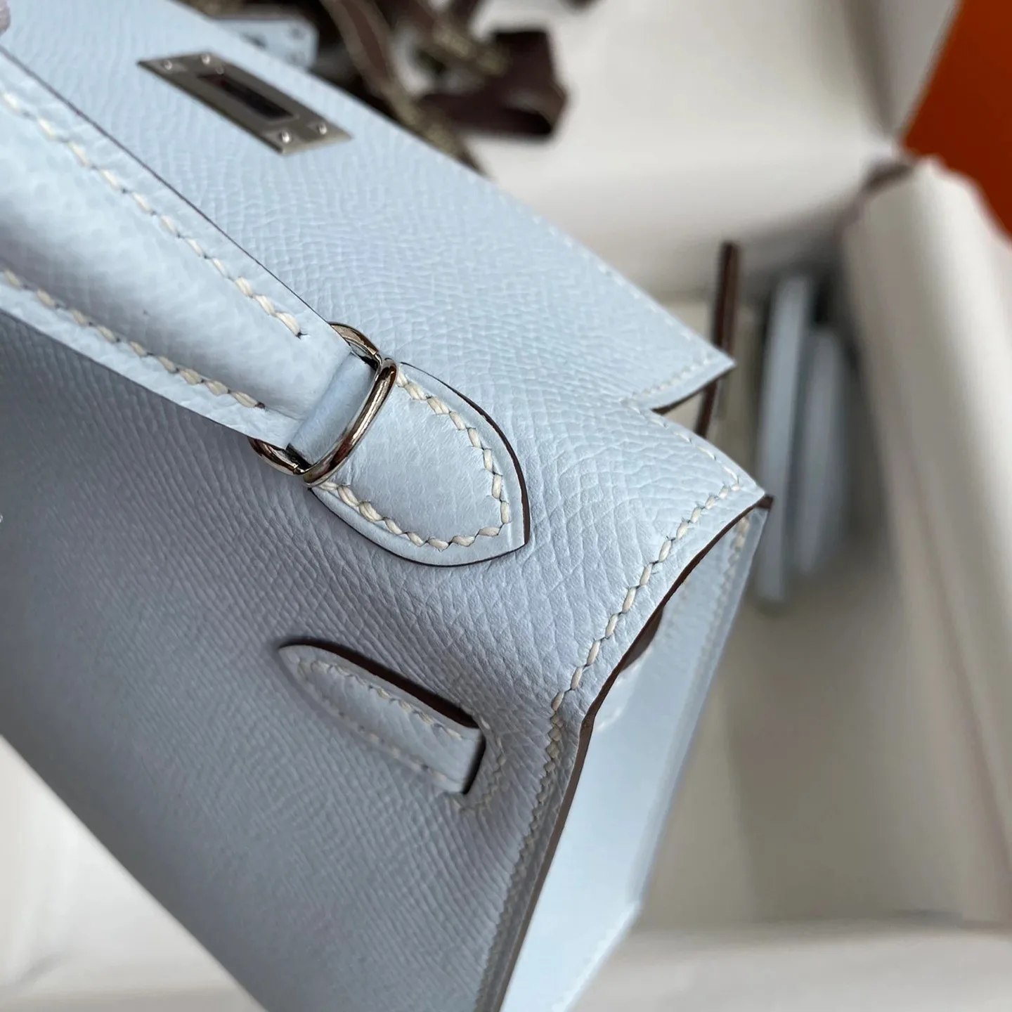 Hermes Kelly Mini Top Handle Bag / Sky Blue Epsom Palladium Hardware - Image 9