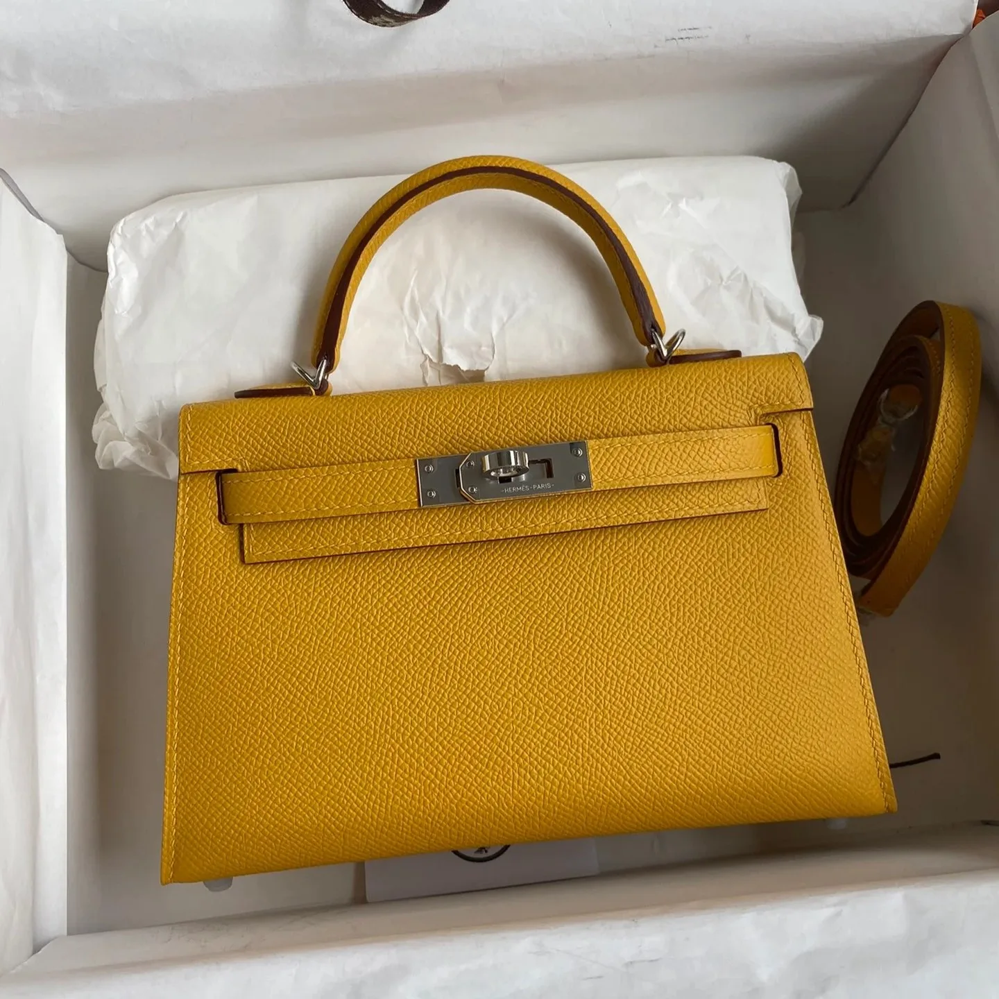 Alternative view of Hermes Kelly Mini Top Handle Bag / Yellow Epsom Palladium Hardware