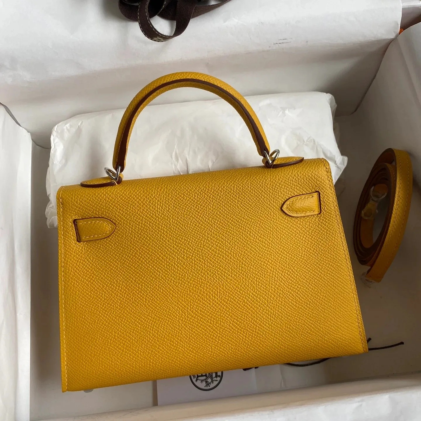 Hermes Kelly Mini Top Handle Bag / Yellow Epsom Palladium Hardware - Image 3