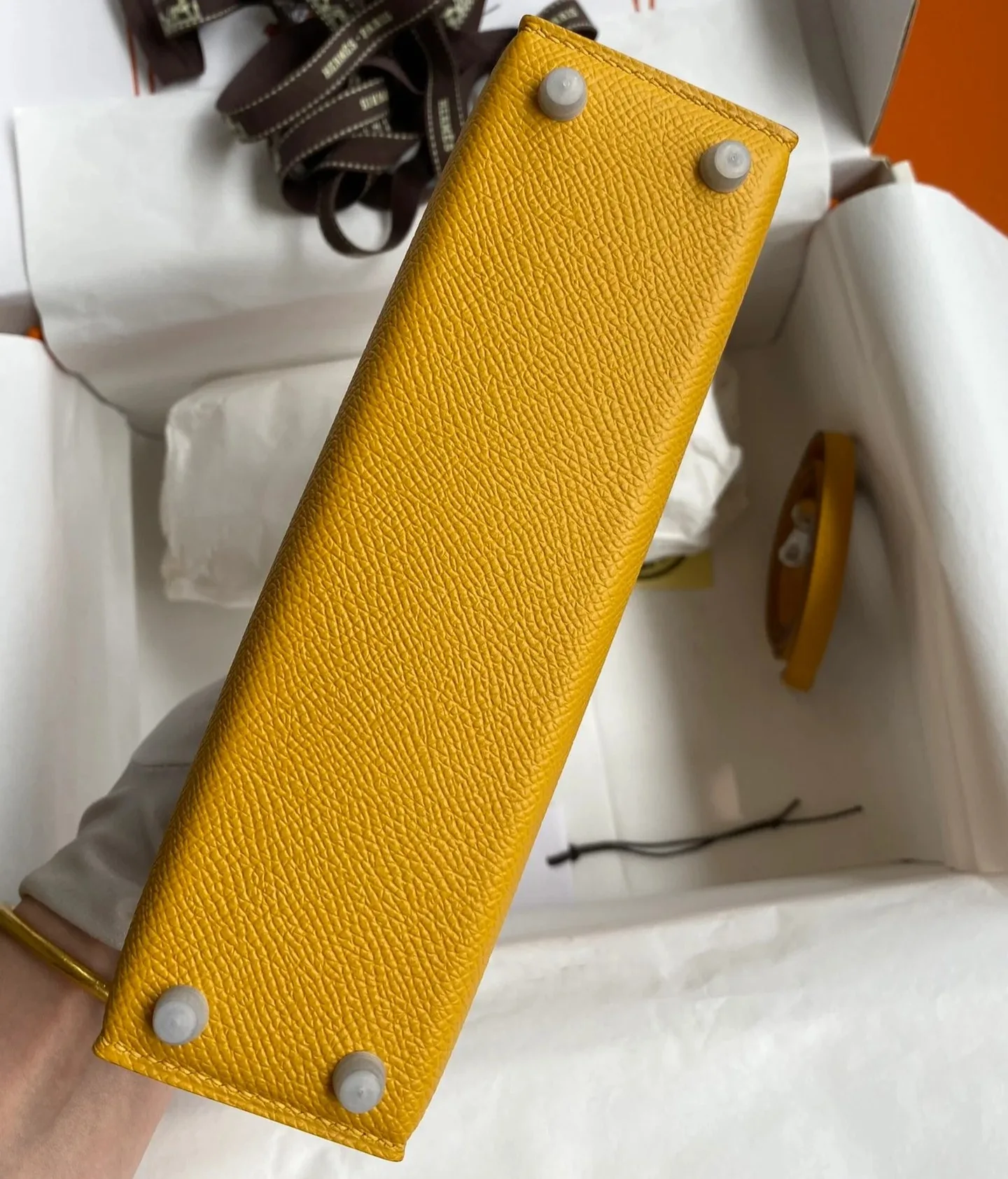 Hermes Kelly Mini Top Handle Bag / Yellow Epsom Palladium Hardware - Image 5
