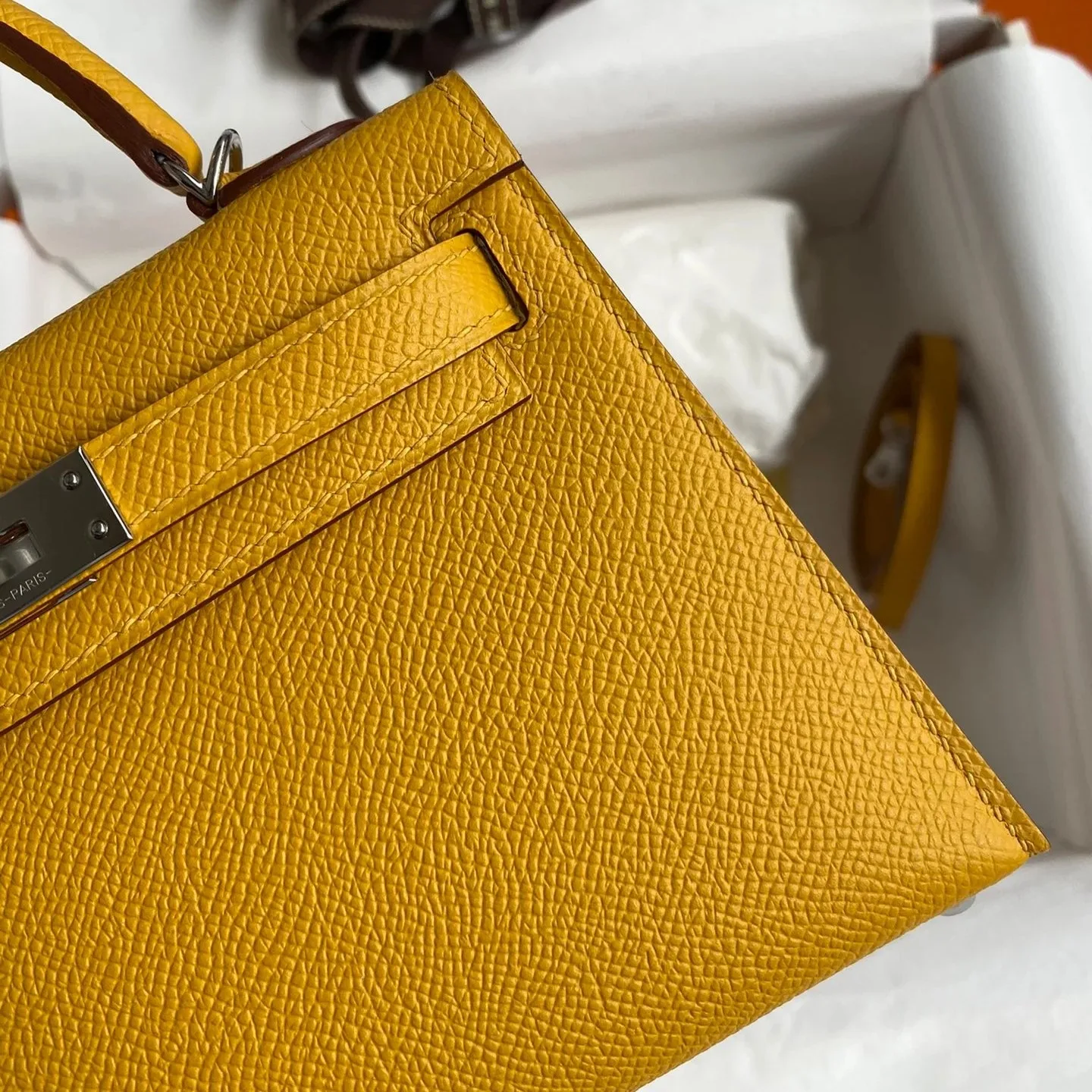Hermes Kelly Mini Top Handle Bag / Yellow Epsom Palladium Hardware - Image 6