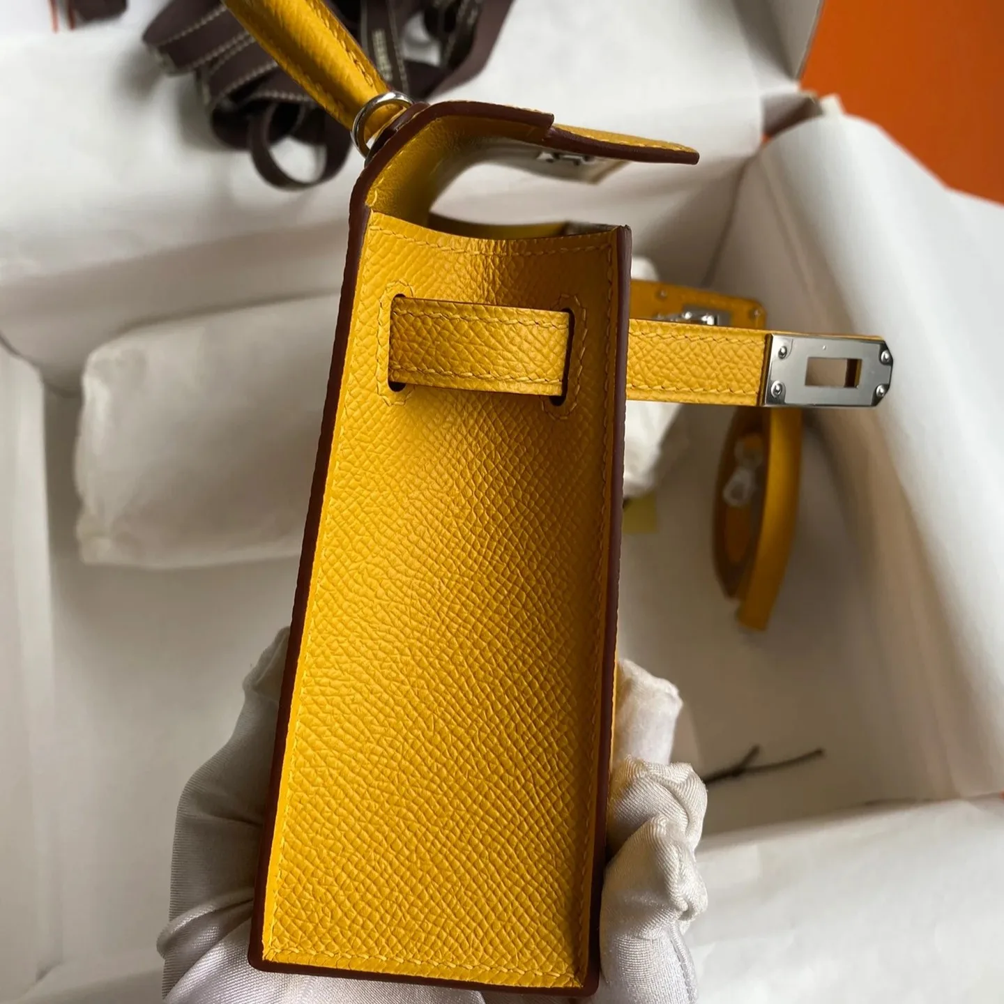 Hermes Kelly Mini Top Handle Bag / Yellow Epsom Palladium Hardware - Image 8