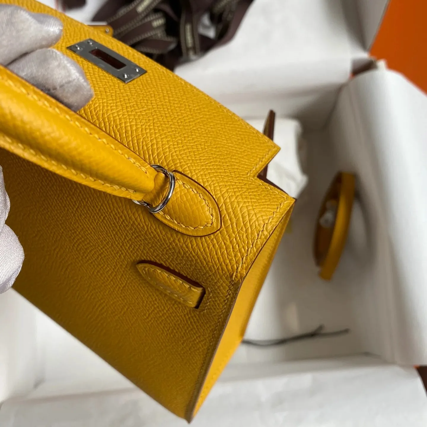 Hermes Kelly Mini Top Handle Bag / Yellow Epsom Palladium Hardware - Image 9