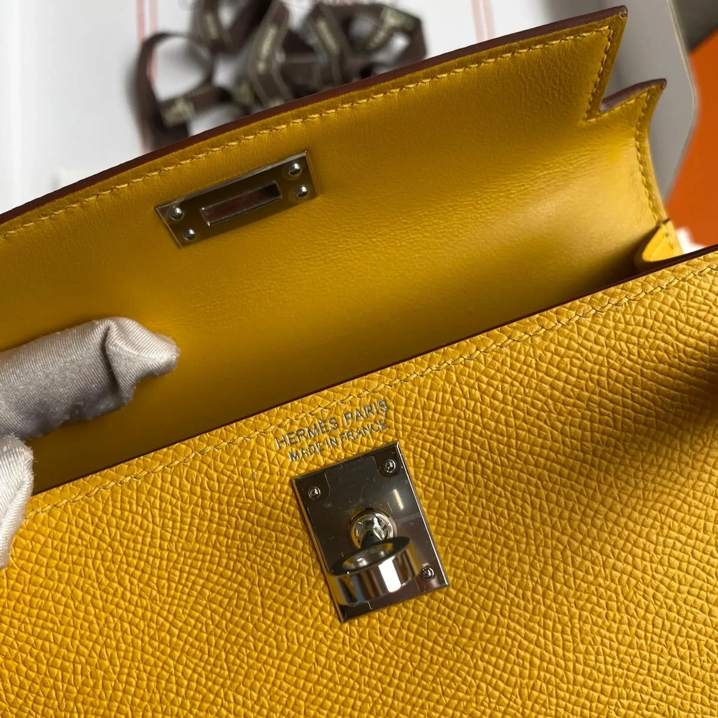 Hermes Kelly Mini Top Handle Bag / Yellow Epsom Palladium Hardware - Image 4