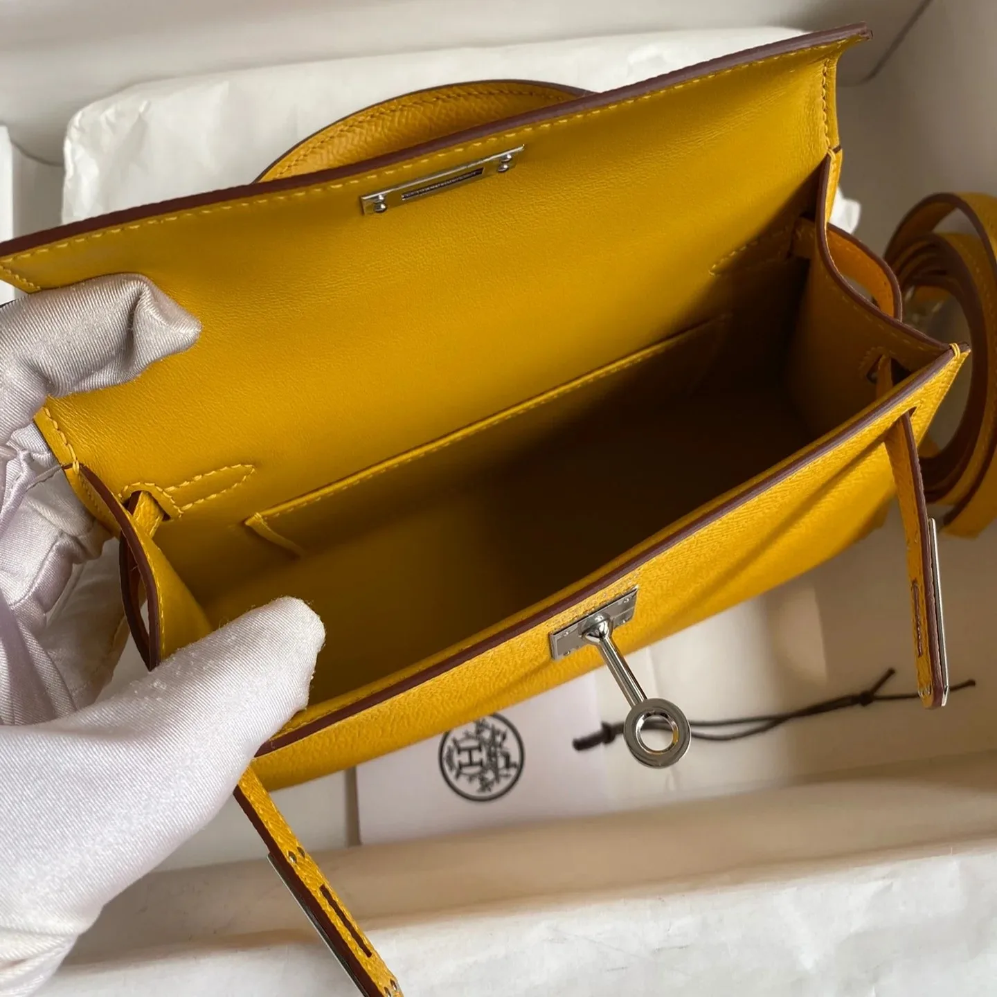 Hermes Kelly Mini Top Handle Bag / Yellow Epsom Palladium Hardware - Image 10