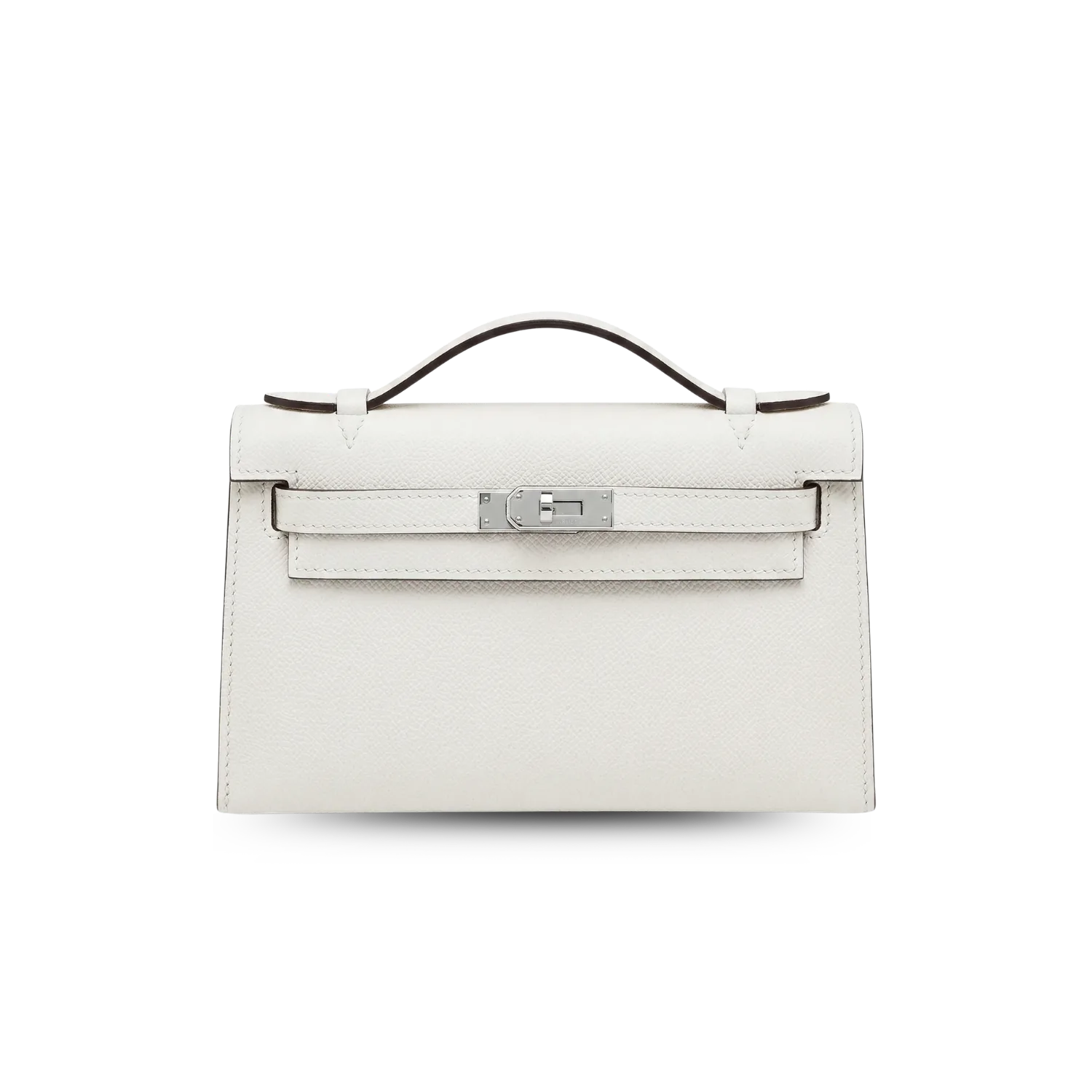 Hermes Kelly Pochette Top Handle Bag / Blanc Epsom Palladium Hardware