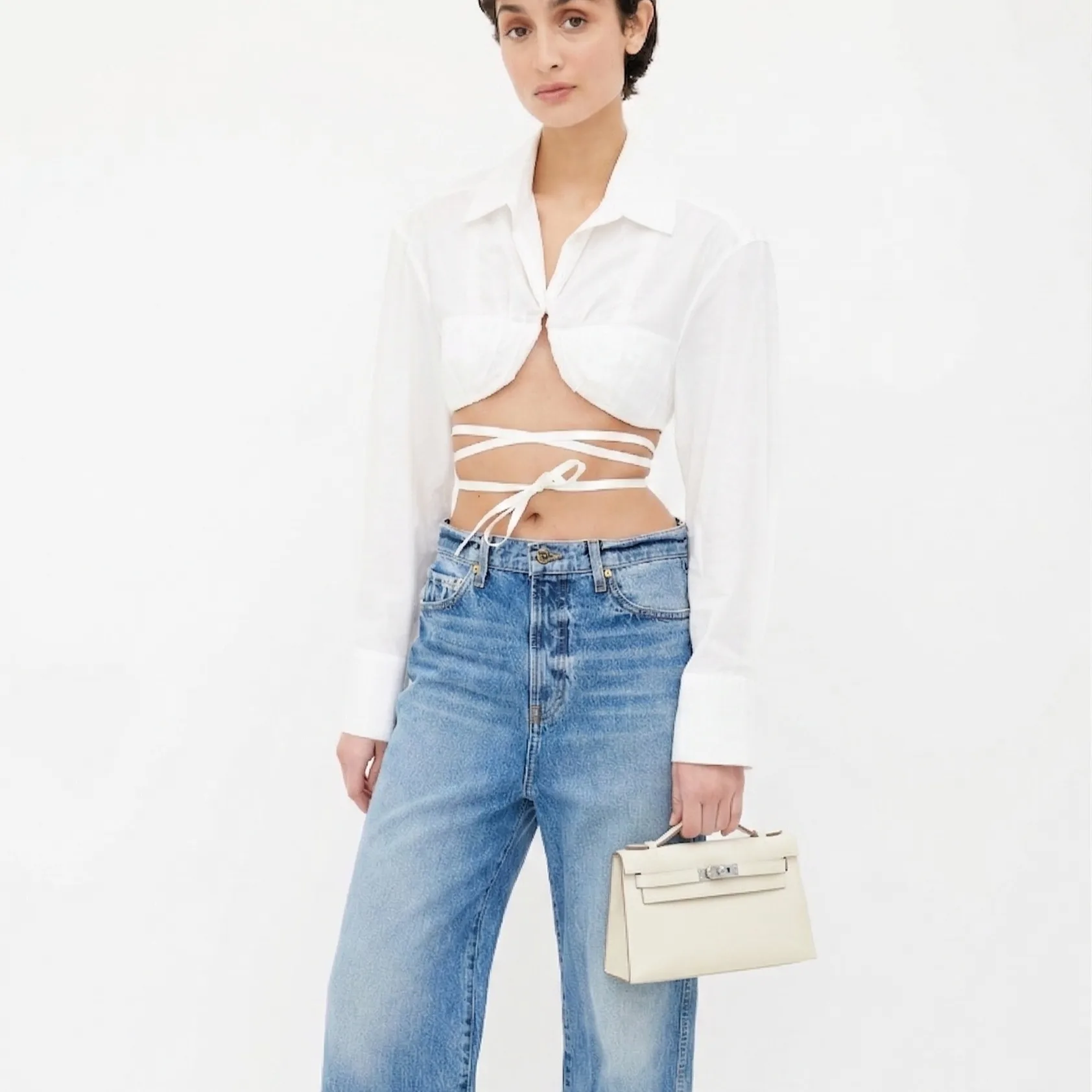 Alternative view of Hermes Kelly Pochette Top Handle Bag / Blanc Epsom Palladium Hardware