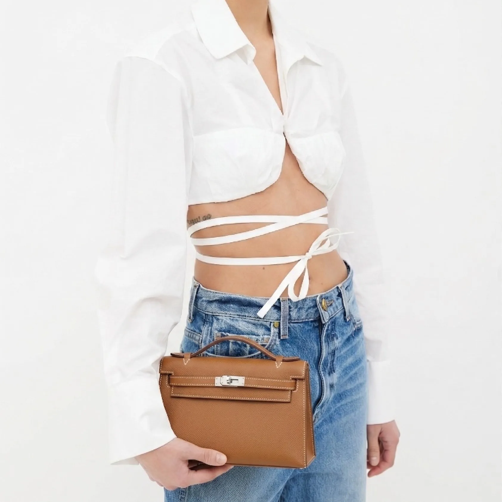 Alternative view of Hermes Kelly Pochette Top Handle Bag / Brown Epsom Palladium Hardware