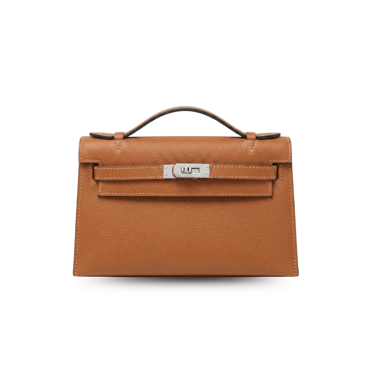 Hermes Kelly Pochette Top Handle Bag / Brown Epsom Palladium Hardware