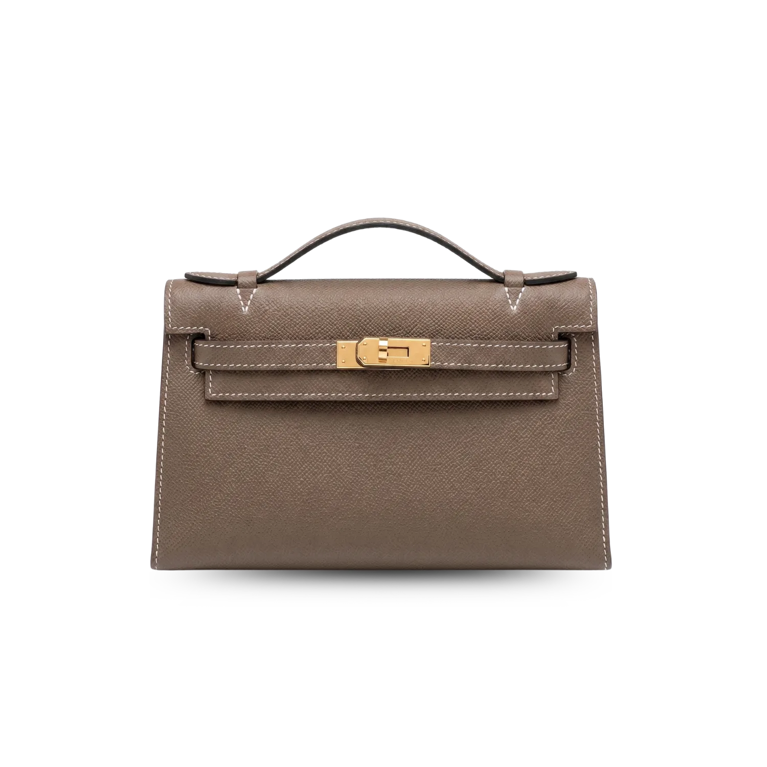 Hermes Kelly Pochette Top Handle Bag / Etoupe Epsom Gold Hardware