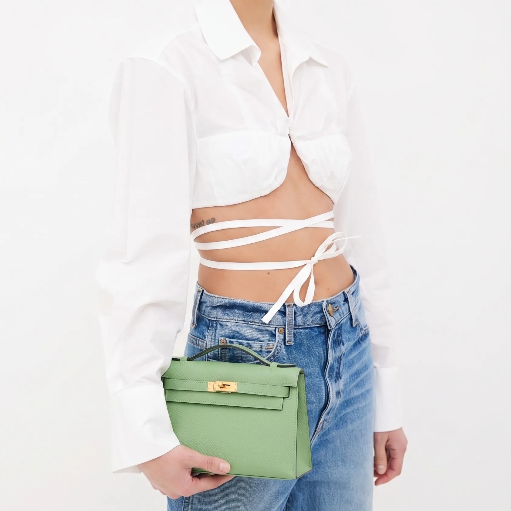 Alternative view of Hermes Kelly Pochette Top Handle Bag / Green Epsom Gold Hardware
