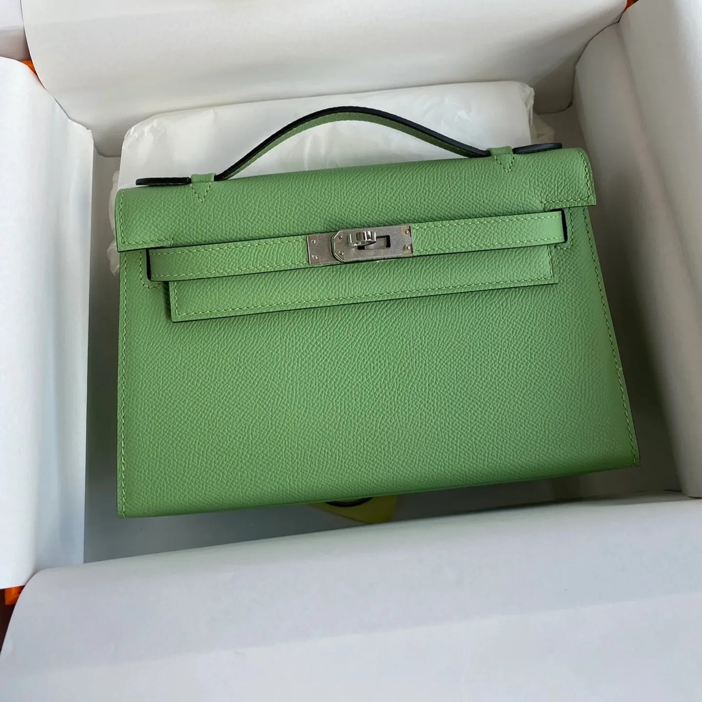 Hermes Kelly Pochette Top Handle Bag / Green Epsom Palladium Hardware - Image 3