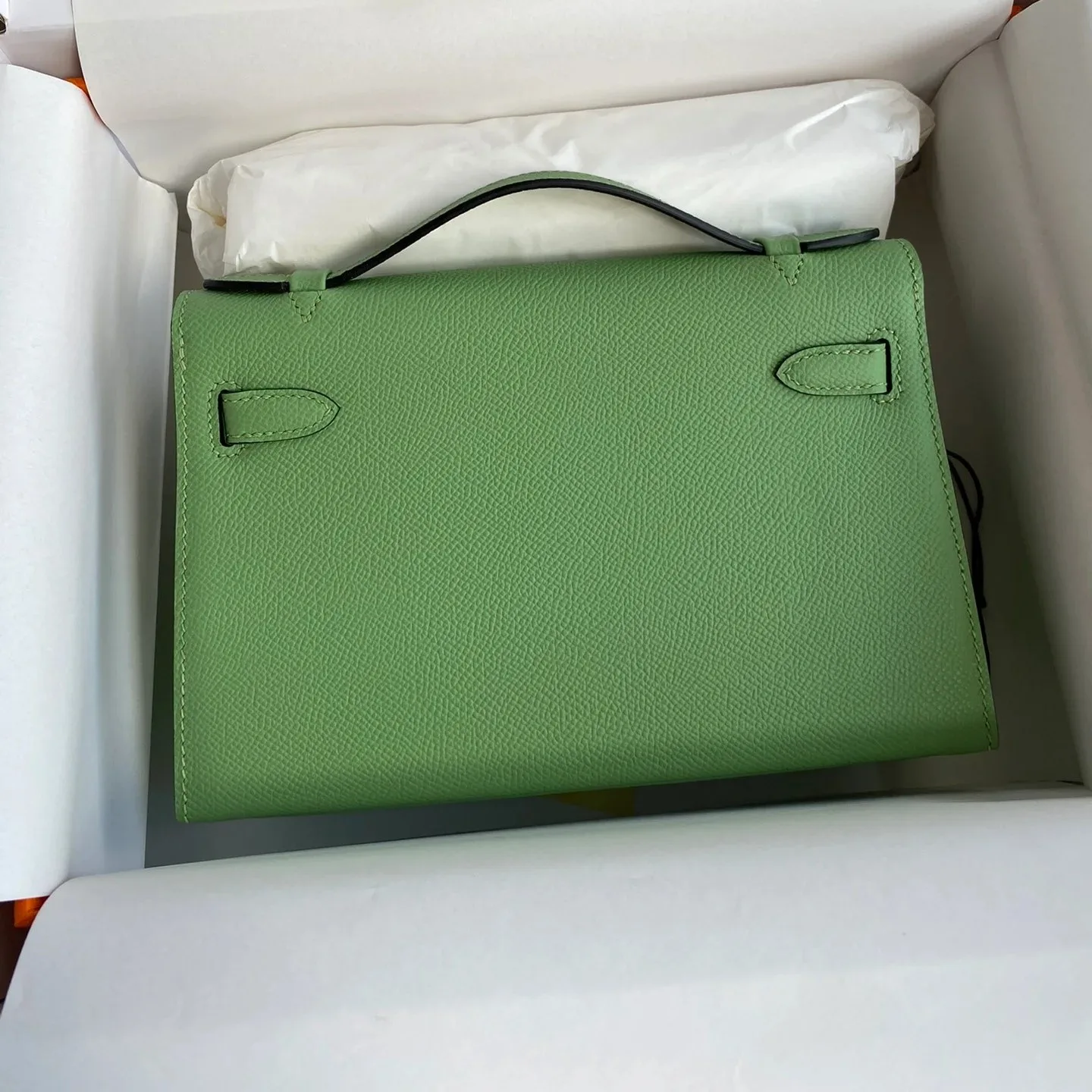 Hermes Kelly Pochette Top Handle Bag / Green Epsom Palladium Hardware - Image 4