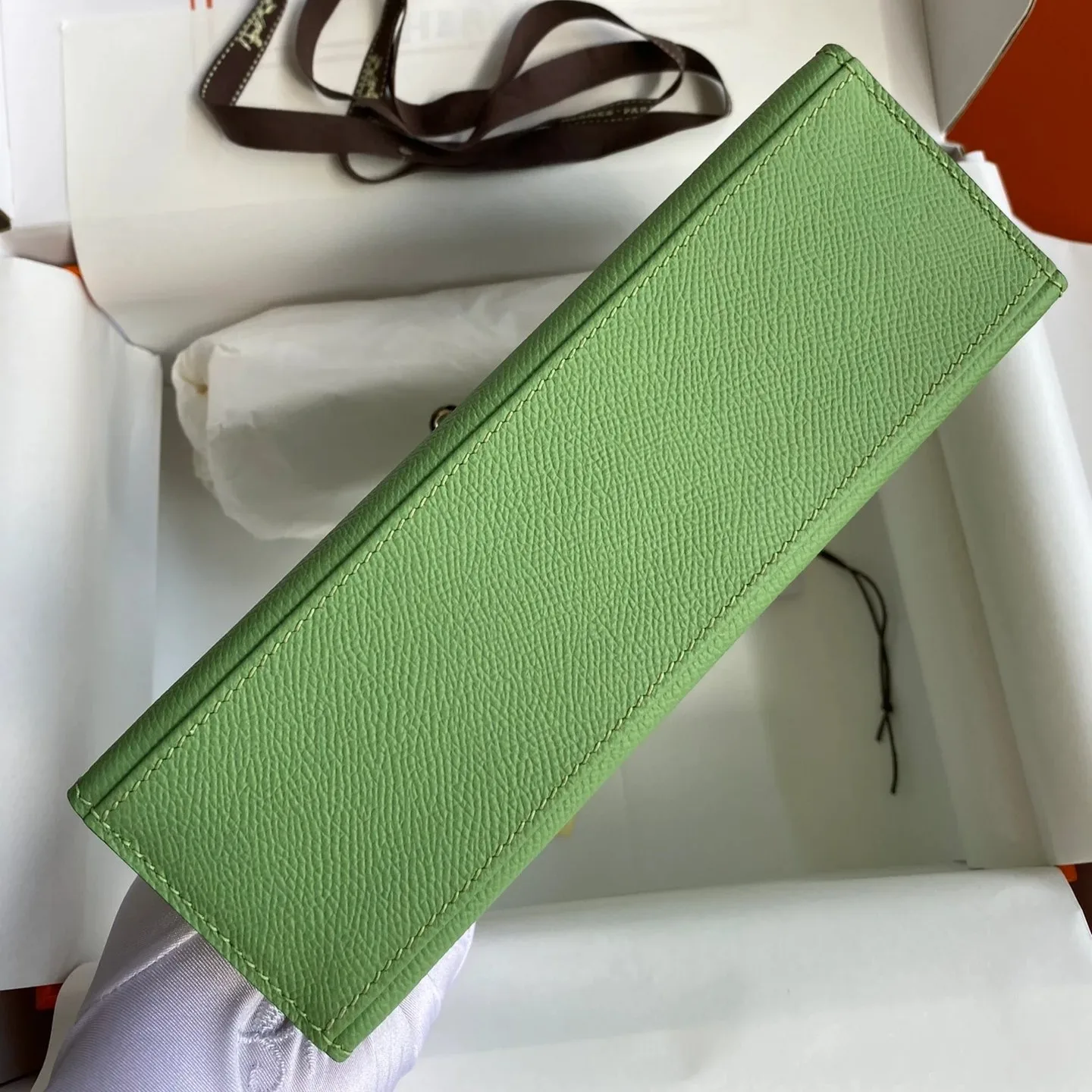 Hermes Kelly Pochette Top Handle Bag / Green Epsom Palladium Hardware - Image 7