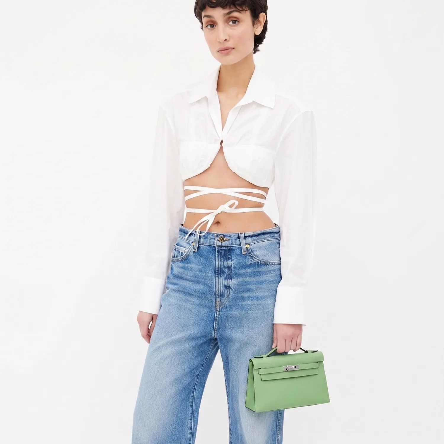 Alternative view of Hermes Kelly Pochette Top Handle Bag / Green Epsom Palladium Hardware