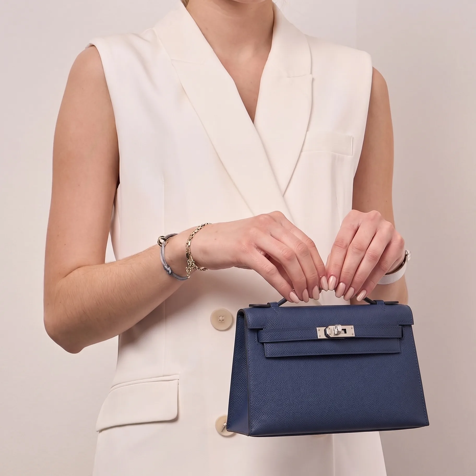Alternative view of Hermes Kelly Pochette Top Handle Bag / Navy Epsom Palladium Hardware