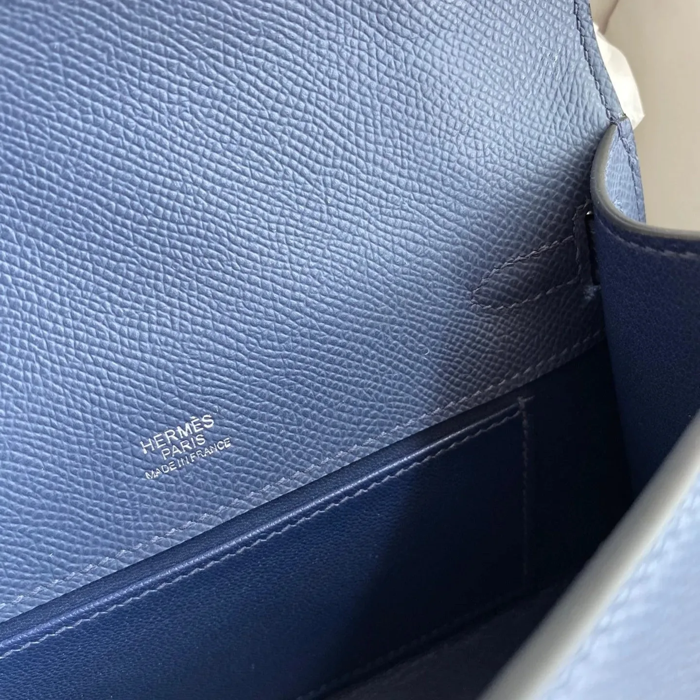 Hermes Kelly Pochette Top Handle Bag / Navy Epsom Palladium Hardware - Image 11