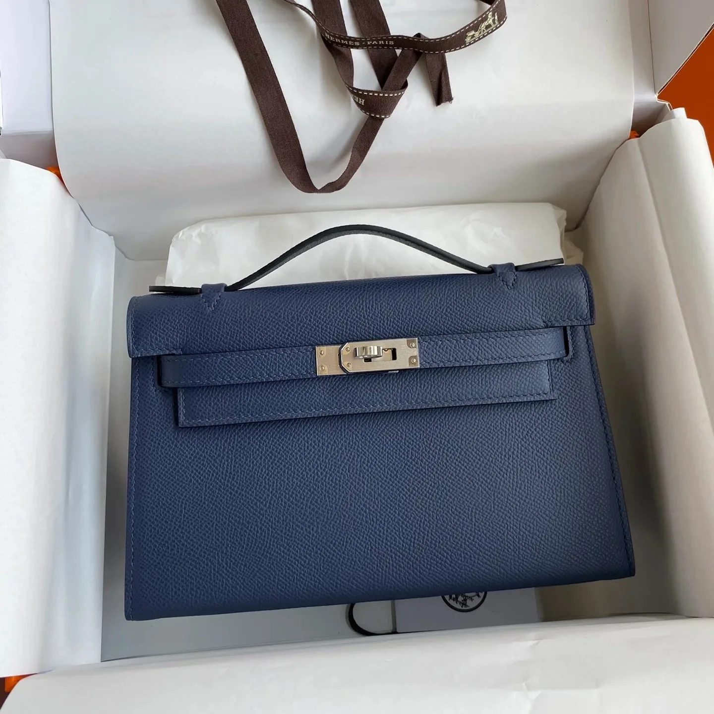Hermes Kelly Pochette Top Handle Bag / Navy Epsom Palladium Hardware - Image 3