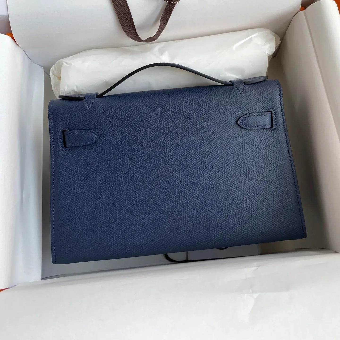 Hermes Kelly Pochette Top Handle Bag / Navy Epsom Palladium Hardware - Image 4